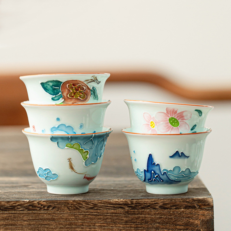 Celadon Ceramic Cup - Hand bemalte Kung-Fu-Tee tasse, Haushalts-Einzel tasse