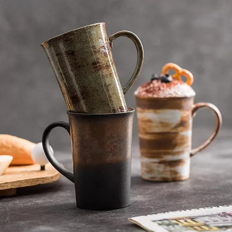 Celadon Ceramic Cup - Japanischer Stil Grobkeramik-Kaffeetasse Retro Große Kapazität